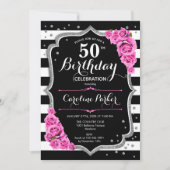 Invitation Photo en argent noir rose 50e anniversaire (Devant)