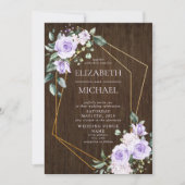 Invitation Photo en bois floral Lilac géométrique en or rusti (Devant)