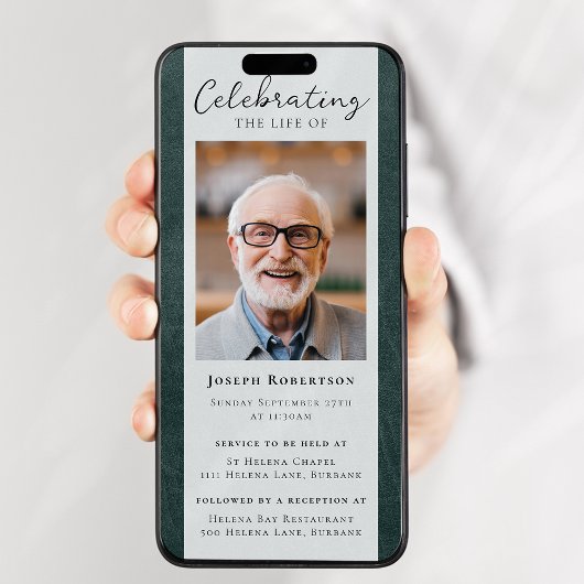 Invitation Photo en cuir vert Funérailles Digital Evite
