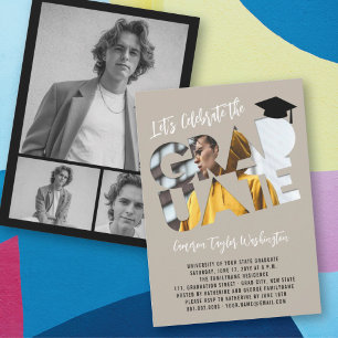 Invitation Photo en découpage de diplômés Tons neutres Fête d