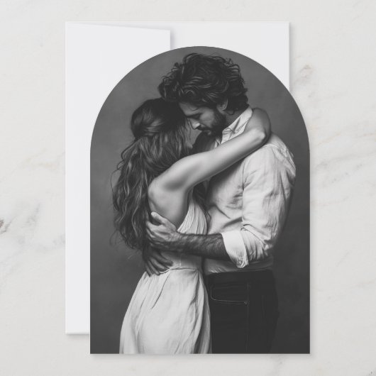 Invitation Photo en forme d'arc de Mariage noir et blanc (Dos)