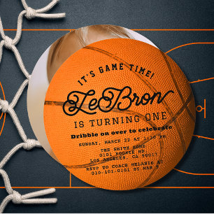 Invitation photo en forme de ballon de basket pour