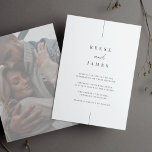 Invitation Photo en ligne déchargée | Mariage minimaliste mod<br><div class="desc">Une belle faire-part de mariage minimaliste à base de typographie avec vos noms en lettrage classique, jointe à des textes manuscrits modernes en caractères d'accentuation. Personnalisez avec vos détails mariages sous. Notre colorway de cendres fait une déclaration classique avec du lettrage noir doux sur un arrière - plan blanc immaculé....</div>