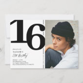 Invitation Photo en noir et blanc Fête des 16 ans (Devant)