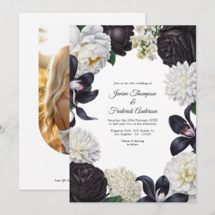 Invitation Photo en noir et blanc/Invitation de mariage flora