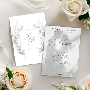 Invitation Photo en noir et blanc Mariage botanique