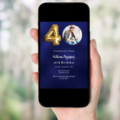 Invitation Photo en or bleu marine 40e anniversaire