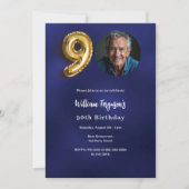 Invitation Photo en or bleu marine 90e anniversaire (Devant)