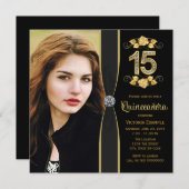 Invitation Photo en or noir Quinceanera (Devant / Derrière)