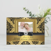 Invitation Photo en ruban damassé or pour 50 ans de mariage 2 (Debout devant)