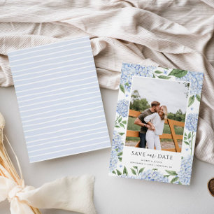 Invitation Photo encadrée Blue Hydrangea Enregistrer la date