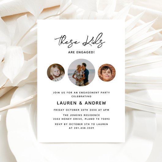 Invitation Photo Enfants Moderne Funky Script Engagement Part