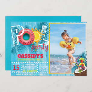 Invitation Photo enfants Pool Party Anniversaire