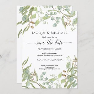 Invitation Photo Enregistrer la date Aquarelle Eucalyptus Ver