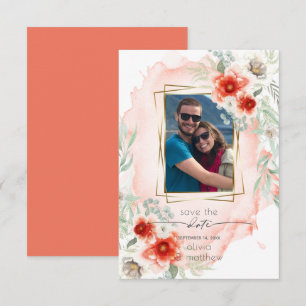Invitation Photo Enregistrer la date Aquarelle Gras Fleurs de