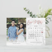 Invitation Photo Enregistrer la date Calendrier Marbre Rose O (Debout devant)