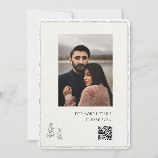 Invitation Photo Enregistrer la date QR Code Deckled Edge Mar (Dos)
