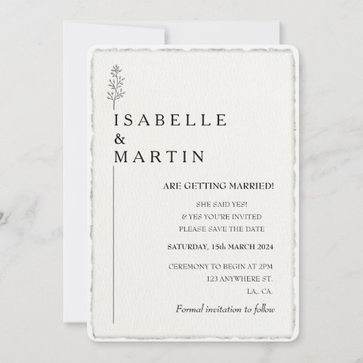 Invitation Photo Enregistrer la date QR Code Deckled Edge Mar (Devant)