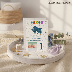 Invitation Photo et anniversaire du Taureau avec ballons et o