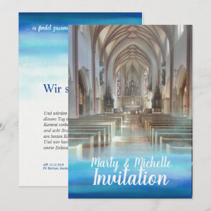 Invitation photo et aquarelle romantique bleue