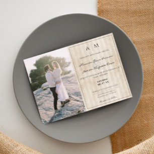 Invitation Photo et bandes Vintages Mariage beige