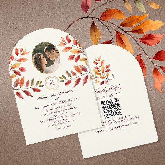 Invitation Photo et code QR pour un mariage d'automne