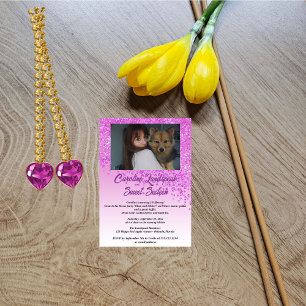 Invitation Photo et Sweet sixteen de Parties scintillant rose