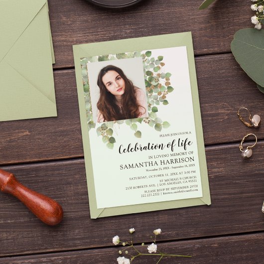 Invitation Photo Eucalyptus Funérailles Célébration de la Vie