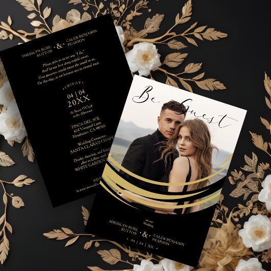 Invitation Photo Exquisite Modern Golden Abstract Shape