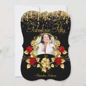 Invitation Photo Fabuleux 50 Parti Rouge Roses Parties scinti (Devant)