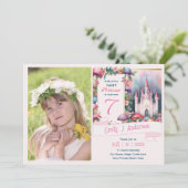 Invitation PHOTO Fairy Princess Anniversaire Party Pink Fairy (Debout devant)