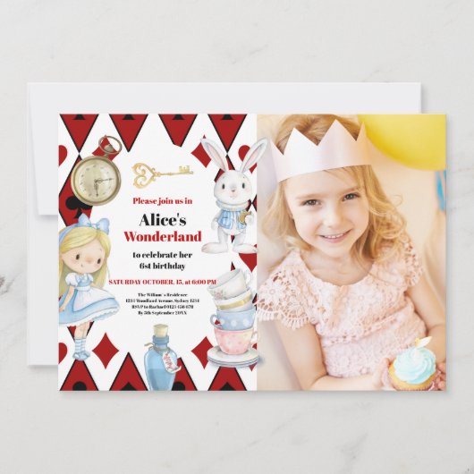Invitation Photo Fairytale Alice au pays des merveilles Anniv (Devant)