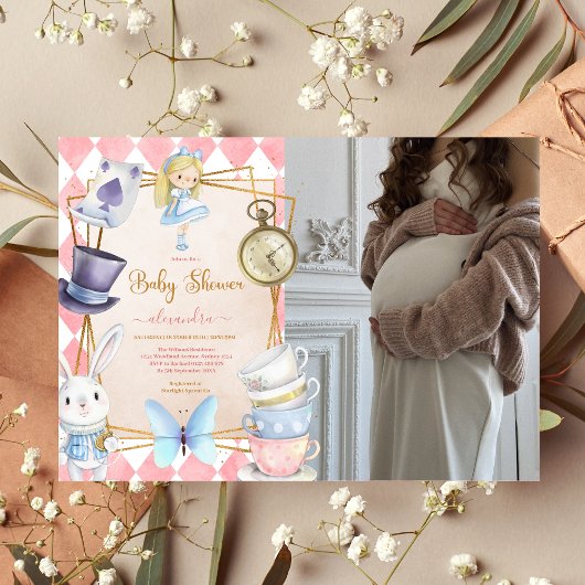 Invitation Photo Fairytale Alice dans le Baby shower Wonderla