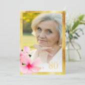 Invitation Photo fête 80e anniversaire tropical floral blanc (Debout devant)