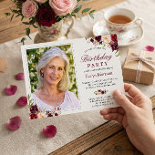 Invitation Photo fête d'anniversaire Bourgogne Rouge Blush Fl