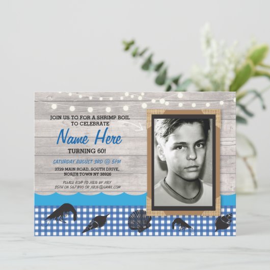 Invitation Photo fête d'anniversaire crevettes ébullition Inv (Debout devant)
