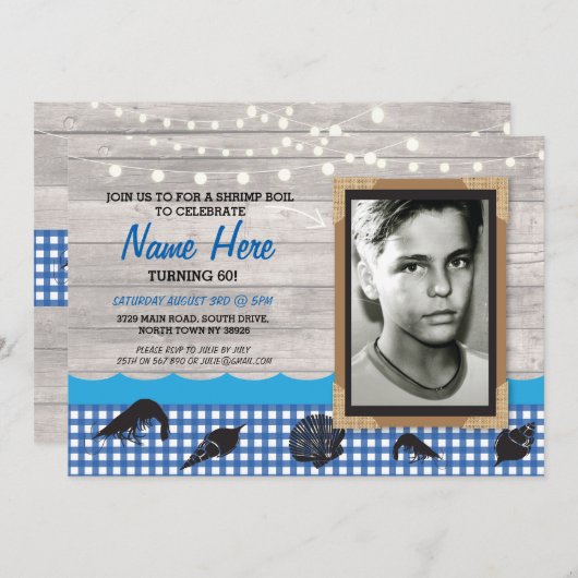 Invitation Photo fête d'anniversaire crevettes ébullition Inv (Devant / Derrière)