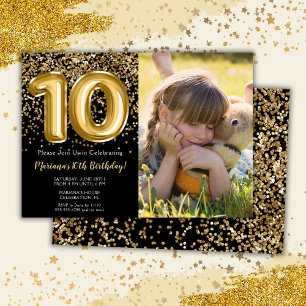 Invitation Photo Fête d'anniversaire de 10 ans pour fille en