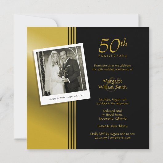 Invitation Photo Fête d'anniversaire de mariage de 50 ans Gol (Devant)