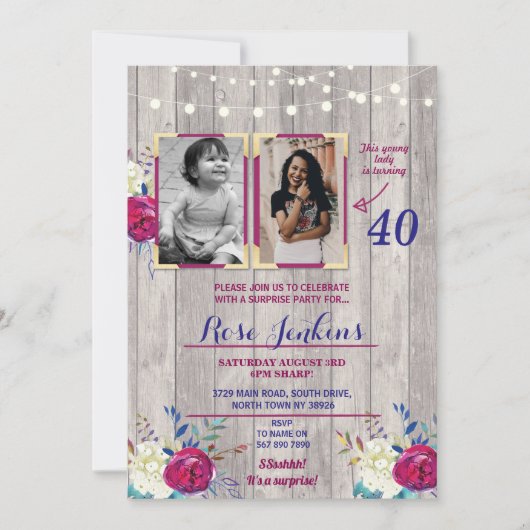 Invitation photo fête d'anniversaire floral violet (Devant)