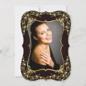 Invitation Photo fête d'anniversaire noir perles d'or (Dos)