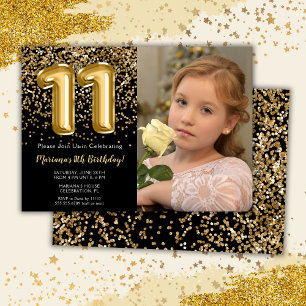 Invitation Photo fête d'anniversaire pour enfants Black Gold