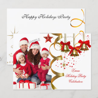 Invitation Photo Fête de Noël Party de Noël Or Rouge Noir