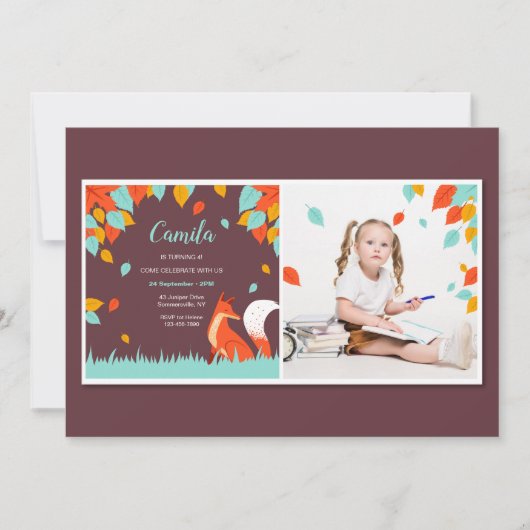 Invitation Photo Feuille Fox en chute (Devant)