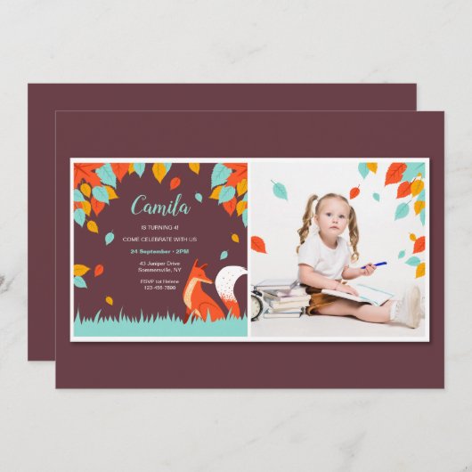 Invitation Photo Feuille Fox en chute (Devant / Derrière)