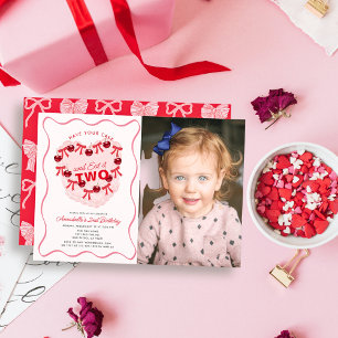 Invitation Photo Fille 2ème Anniversaire Gâteau Cœ