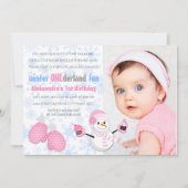 Invitation Photo Fille d'hiver ONEderland fête d'anniversaire (Devant)