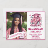 Invitation Photo Fille Rose Personnalisée Diplôme de luxe (Devant)