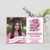 Invitation Photo Fille Rose Personnalisée Diplôme de luxe (Debout devant)
