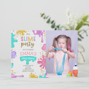 Invitation Photo Fille Slime Anniversaire